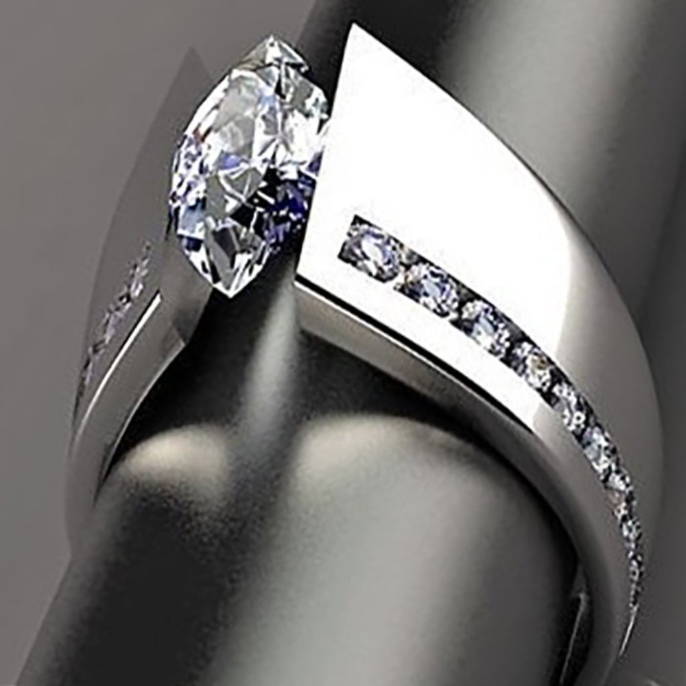 💞 Marquis Inlaid Alloy Cool Trendy Silver Plated Ring for Women/Men, UNVN12376